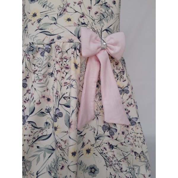 Vestido de Malha Cinza com Laço Rosa - 1,2,3